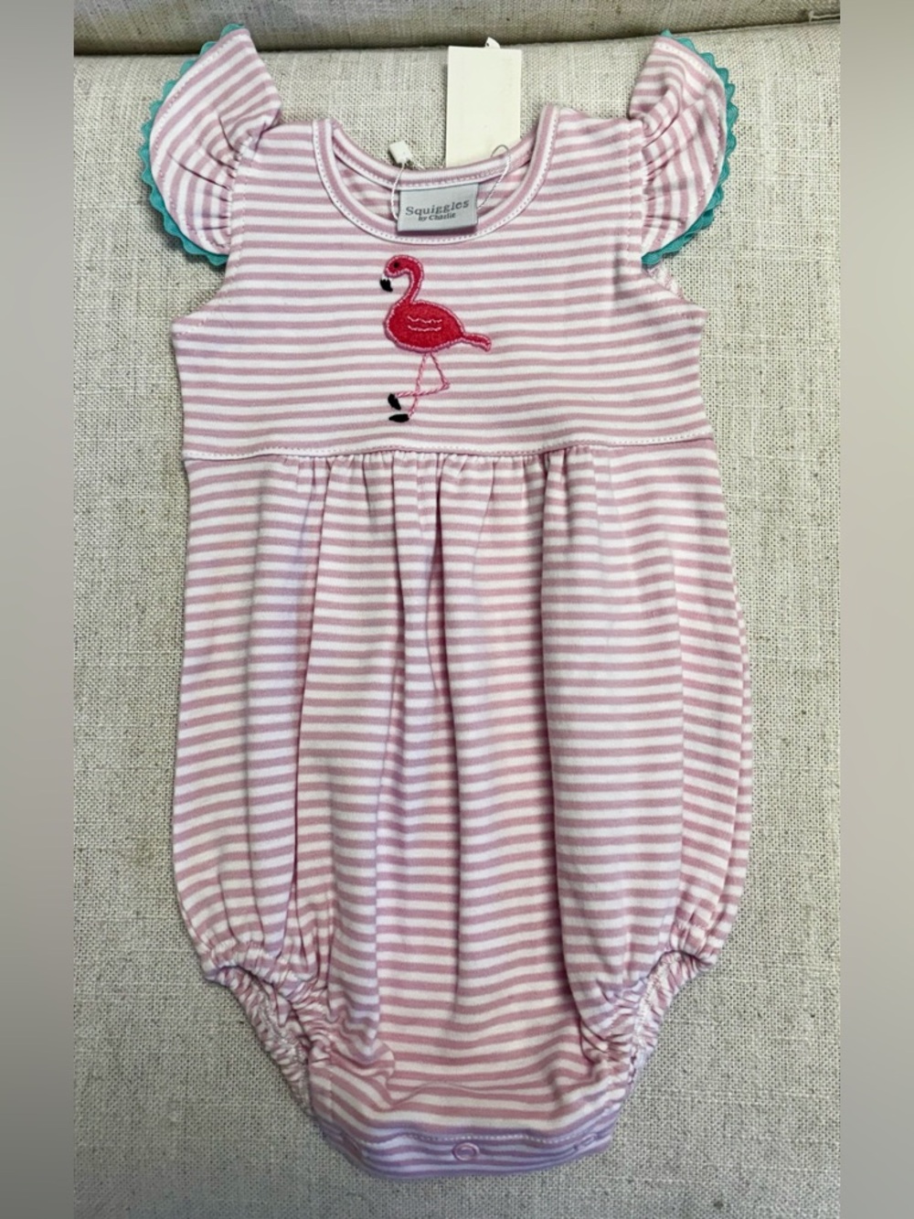 Squiggles Pink Striped Flamingo Baby One-Piece Bodysuit